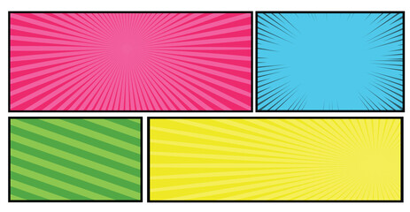 Comic book pages colorful horizontal templates with different humor effects in manga style. Vector illustration