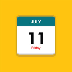 friday 11 july icon with yellow background, calender icon