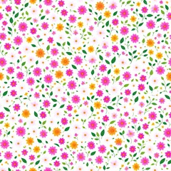 Seamless pattern of colored flowers. AI generated.