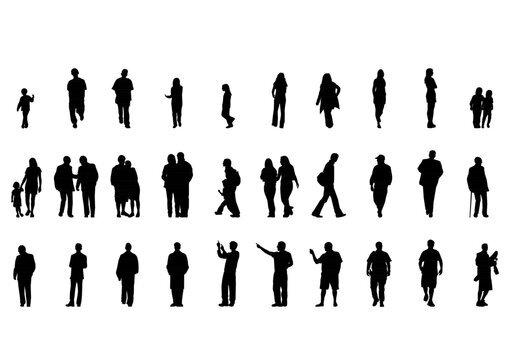 silhouette people man woman vector illustration. isolated graphic silhouettes person isolated sketch simplicity hand drawn human continuous black line. people stand design group business concept.