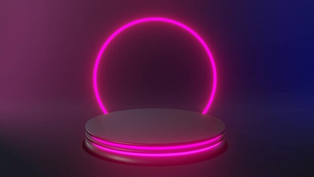 3d animation video background light red and blue circle lights on stage