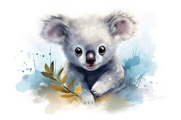 adorable baby koala with big eyes in pastel colors, evoking spirit, high quality, detailed, central composition