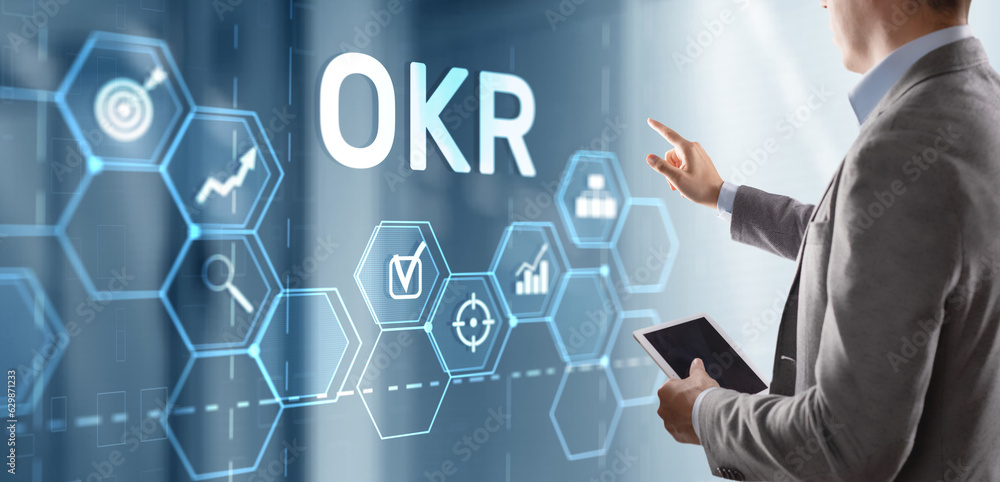 Poster objectives and key results okr. methods for project management