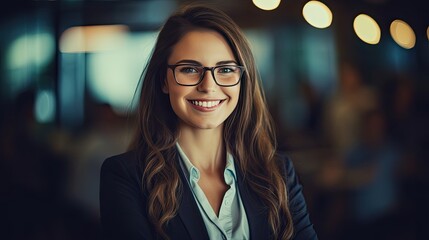Obraz premium portrait of a woman in glasses in corporate office