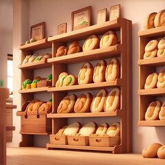 Obraz na płótnie Canvas パン屋の店内。様々なパンが並べられている商品棚