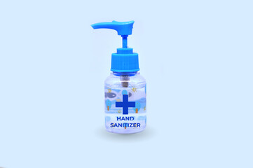 Clear hand sanitizer in a clear pump bottle isolated on a white background. Hand sanitizer is used for killing germs, bacteria and viruses