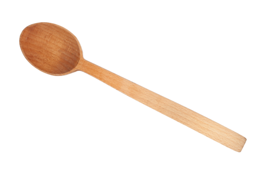 Large wooden spoon. Kitchen tool, retro. Transparent background.
