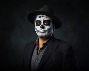 Catrin portrait. Typical Mexican character. Day of the dead and Halloween make up.