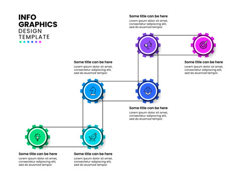 Infographic template. Industrial line with gears and 6 steps