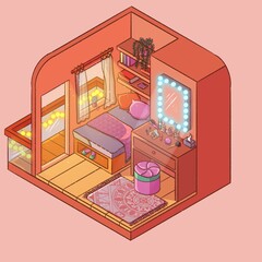 interior of a bedroom in isometric style