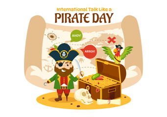 International Talk Like A Pirate Day Vector Illustration with Cute Pirates Cartoon Character in Hand Drawn for Web Banner or Landing Page Templates - Powered by Adobe