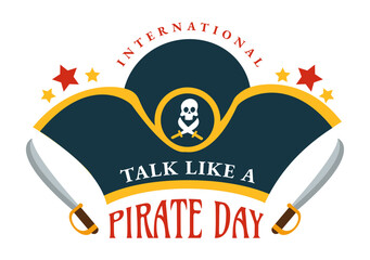 International Talk Like A Pirate Day Vector Illustration with Cute Pirates Cartoon Character in Hand Drawn for Web Banner or Landing Page Templates