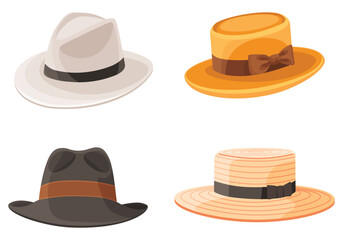 Summer hat. Vector illustration. A summer hat carries melody of warm, sunlit days Sun hat wear, ensemble of elegance and sun protection Summer headwear whispers tales of comfort and shade A beach hat