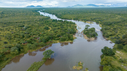Fototapeta na wymiar Aerial view of Nyerere national Park in Rifuji Tanzania