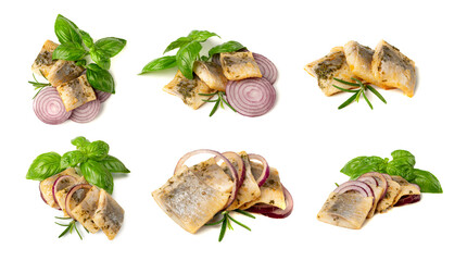 Salted Herring Fillet Isolated, Raw Pickled Fish Meat, Marinated Herring on White Background