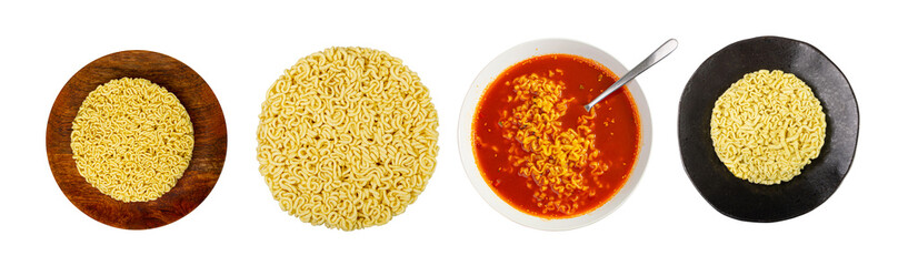 Dry Instant Noodles Isolated, Round Asian Pasta, Traditional Korean Ramen, Uncooked Instant Egg Noodles