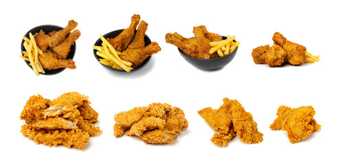 Chicken Strips Isolated, Breaded Nuggets, Crispy Fry Chicken Meat, American Deep Fried Crunchy Fillet Pieces