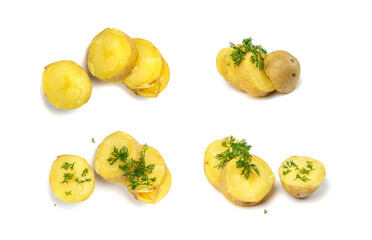 Boiled Potato Half in Skin Isolated, Whole Prepared Unpeeled Vegetables, Healthy Diet Ingredient