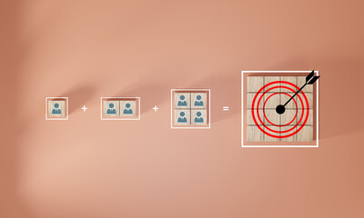 red dartboard and black arrow connection linkage with human icon for customer focus target group...