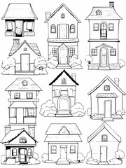 simple house pictures to color, black and white silhouette