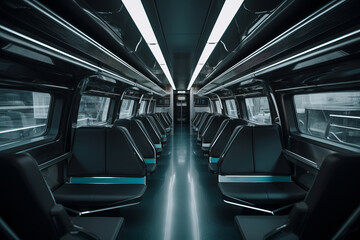 Fototapeta premium Interior of the salon of futuristic train, metro, subway - the vehicle of the future concept