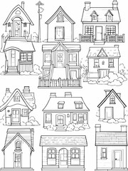 simple house pictures to color, black and white silhouette