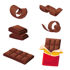 A set of milk chocolate and milk chocolate curls, shavings. Vector illustration