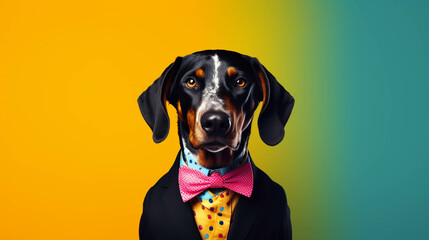 Editor Dog Portrait. Colorful banner with empty copy space on the side. Generative AI.