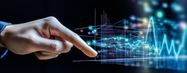 Hand touching holographic graph growing up, finance, investment