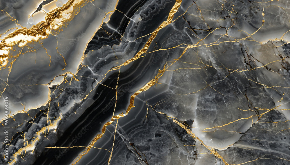 Wall mural luxurious black agate marble texture with golden veins, polished marble quartz stone background stri