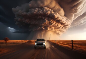 Supercell storm takes car with it