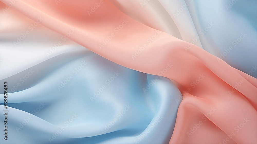 Aufkleber generative ai : beautiful pastel baby blue and pale peach silk satin background. soft folds on shiny