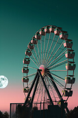 ferris wheel at night with moonlight, generative ai