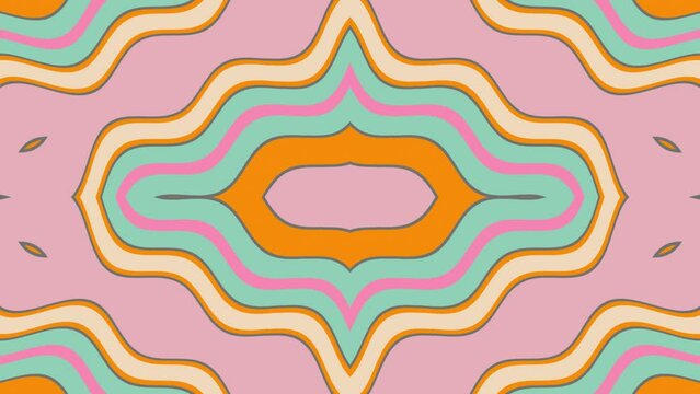 Retro, pastel, colourful, abstract looping background animation,  decorative vector shapes in a kaleidoscope shape.