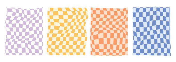 Distorted seamless checkered pattern. Trendy 70's style. vector background with a pattern like a checkerboard. Retro backgrounds. groovy.