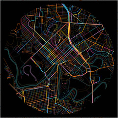 Colorful Map of Brownsville, Texas with all major and minor roads.