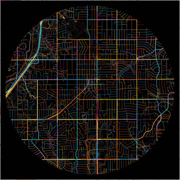 Colorful Map of OverlandPark, Kansas with all major and minor roads.
