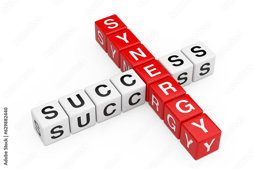 Aufkleber Synergy an Success Sign as Crossword Cube Blocks. 3d Rendering