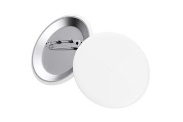 Front and Back View of White Button Badges Mockup. 3d Rendering