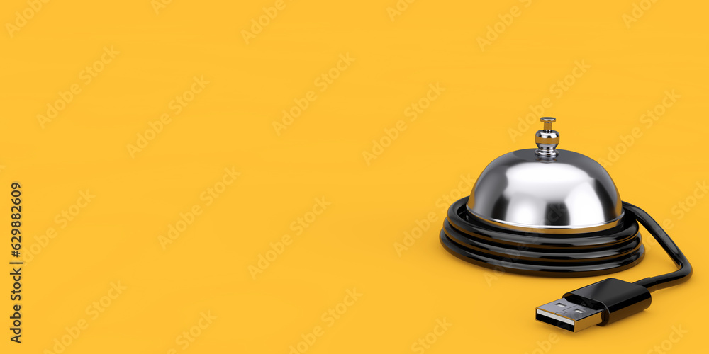 Poster service ring bell with usb cable. 3d rendering