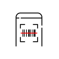 Scanning bar code with smart phone. Shopping at supermarket, tracking shipments or paying with e-wallet. Pixel perfect, editable stroke icon