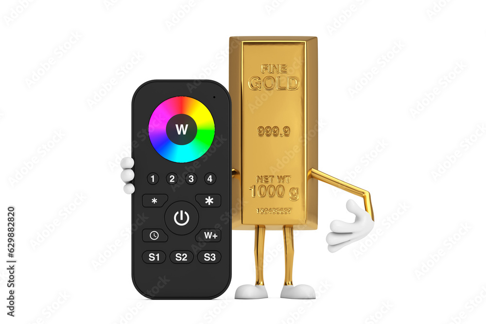 Aufkleber Golden Bar Cartoon Person Character Mascot with Infrared Remote Lighting Control for RGB Led Lamp or RGB Strip. 3d Rendering
