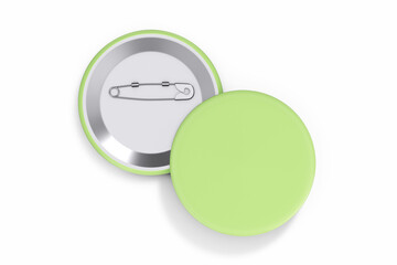 Front and Back View of Green Button Badges Mockup. 3d Rendering