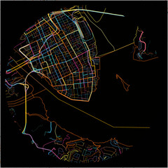 Colorful Map of Charleston, South Carolina with all major and minor roads.