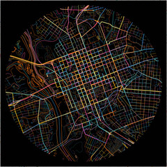 Colorful Map of Columbia, South Carolina with all major and minor roads.