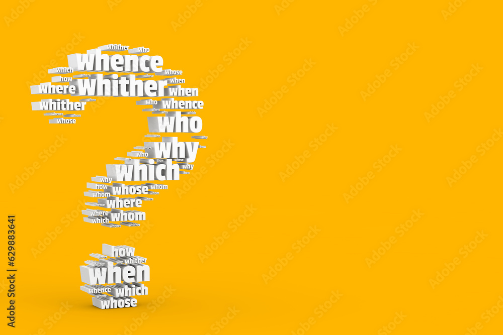 Leinwandbilder Question Words in Shape of Question Mark. 3d Rendering