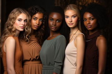 Radiant Diversity: Celebrating Beauty in Every Hue. Group of beautiful multicultural women.