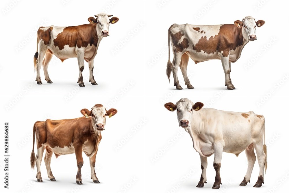 Poster set of cows isolated on white background.