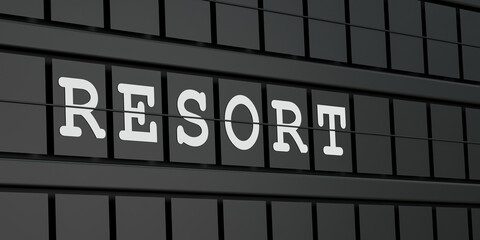 Resort, arrival and departue baord in black. Journey, travel destination, tourism, vacatons, booking, flying. 3D illustration