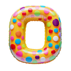 Colorful Yellow Air Mattress in the Shape of the Letter O. Isolated on white background. Summer colorful vacation symbol.